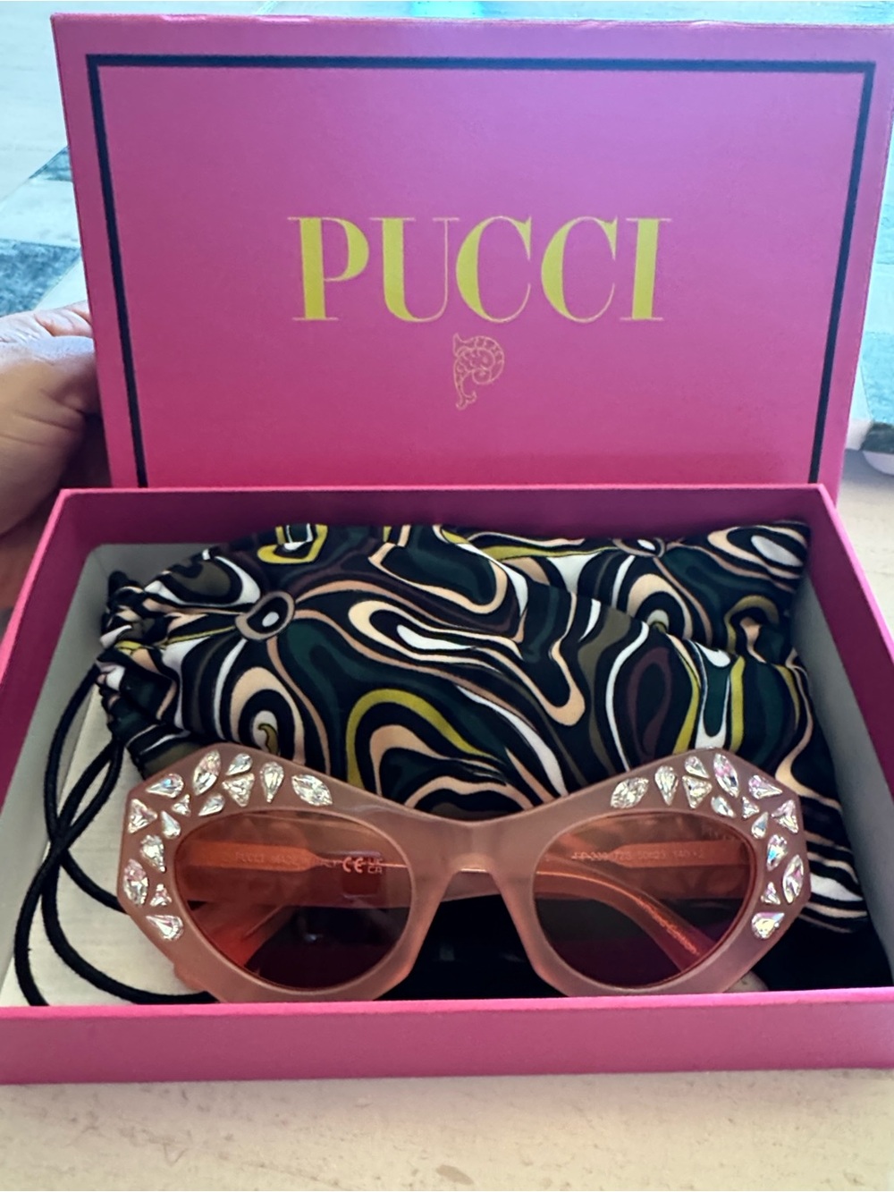 PUCCI Limited Edition Pink Crystal-Embellished Cat Eye Sunglasses New - Picture 12 of 12
